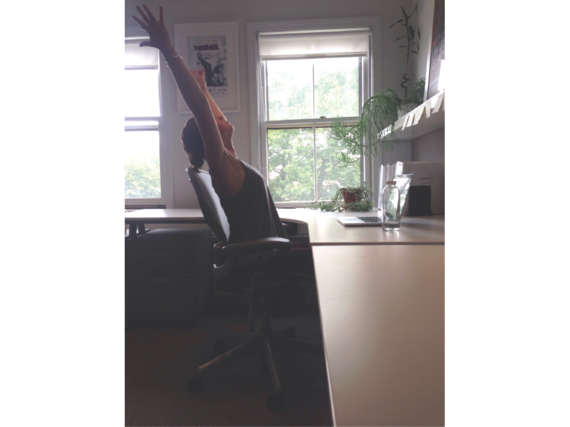 ‘5 Office Yoga Poses (That Won't Freak Out Your Coworkers)’ Image source: Meredith Nordhem, Huffington Post http://www.huffingtonpost.com/meredith-nordhem/office-yoga-poses_b_5604195.html